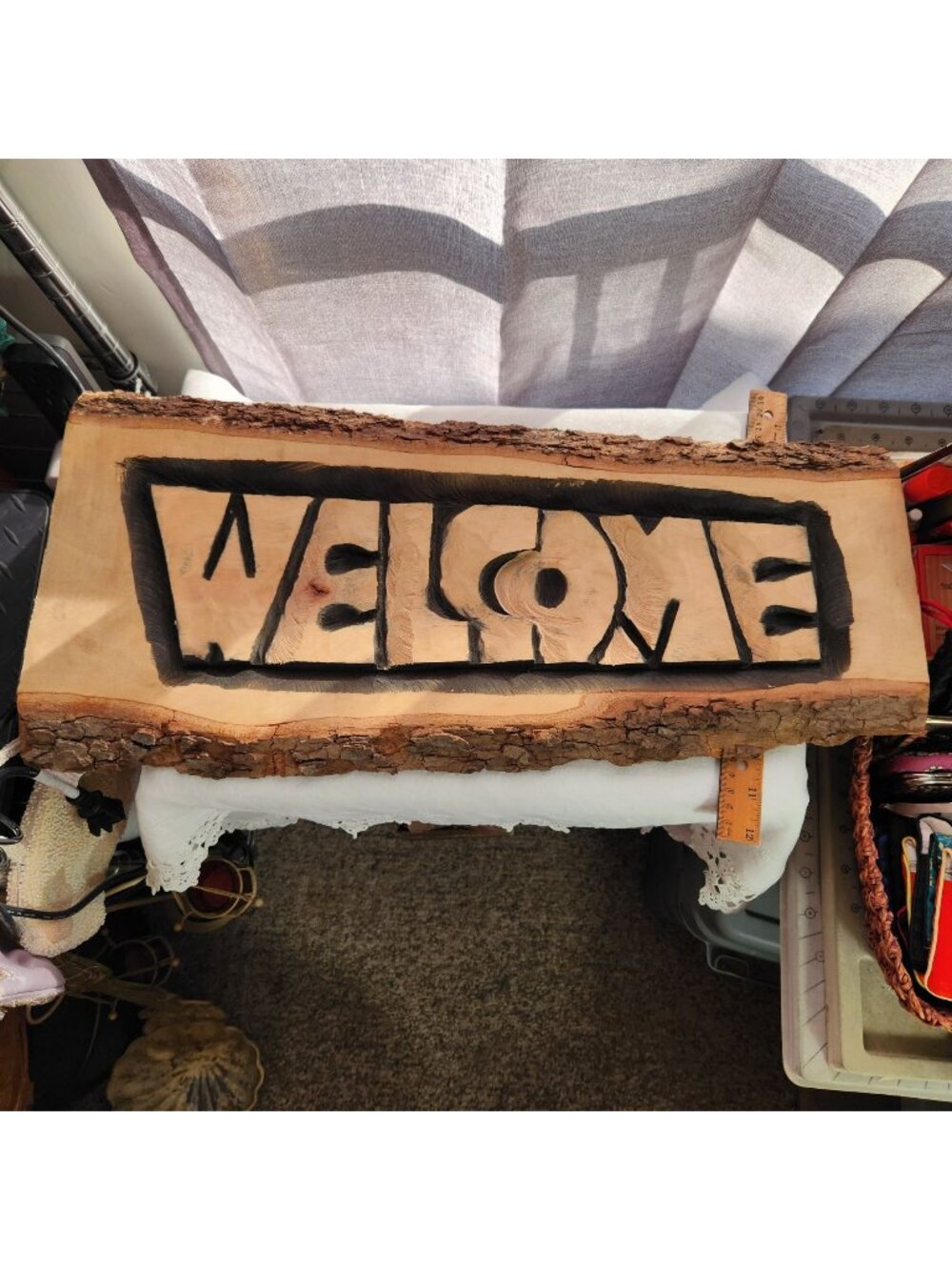 Chainsaw Carved Live Edge Wooden Welcome Sign Rustic Home Décor 22x8 Inches